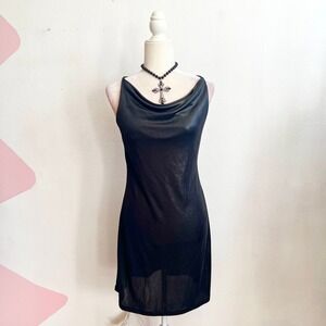 Vintage Y2K Black Mini Dress Shiny 2000s Goth Whimsigoth Witchy Small